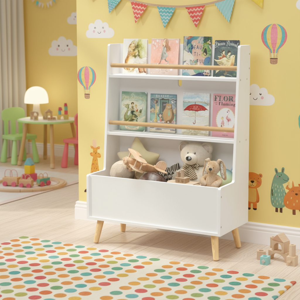 Kids Bookshelf - Toy Storage Cabinet Organizer, White