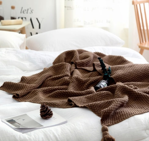 Nordic fringed knit ball blanket, Wool