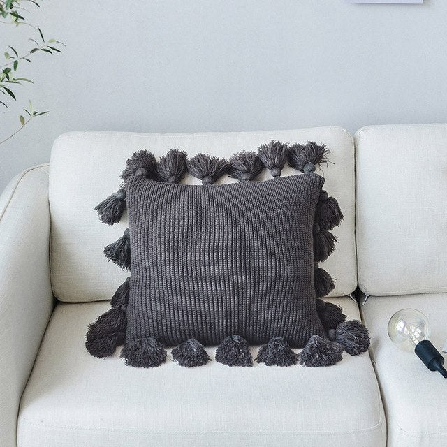Solid Color Fringe Side Pillow