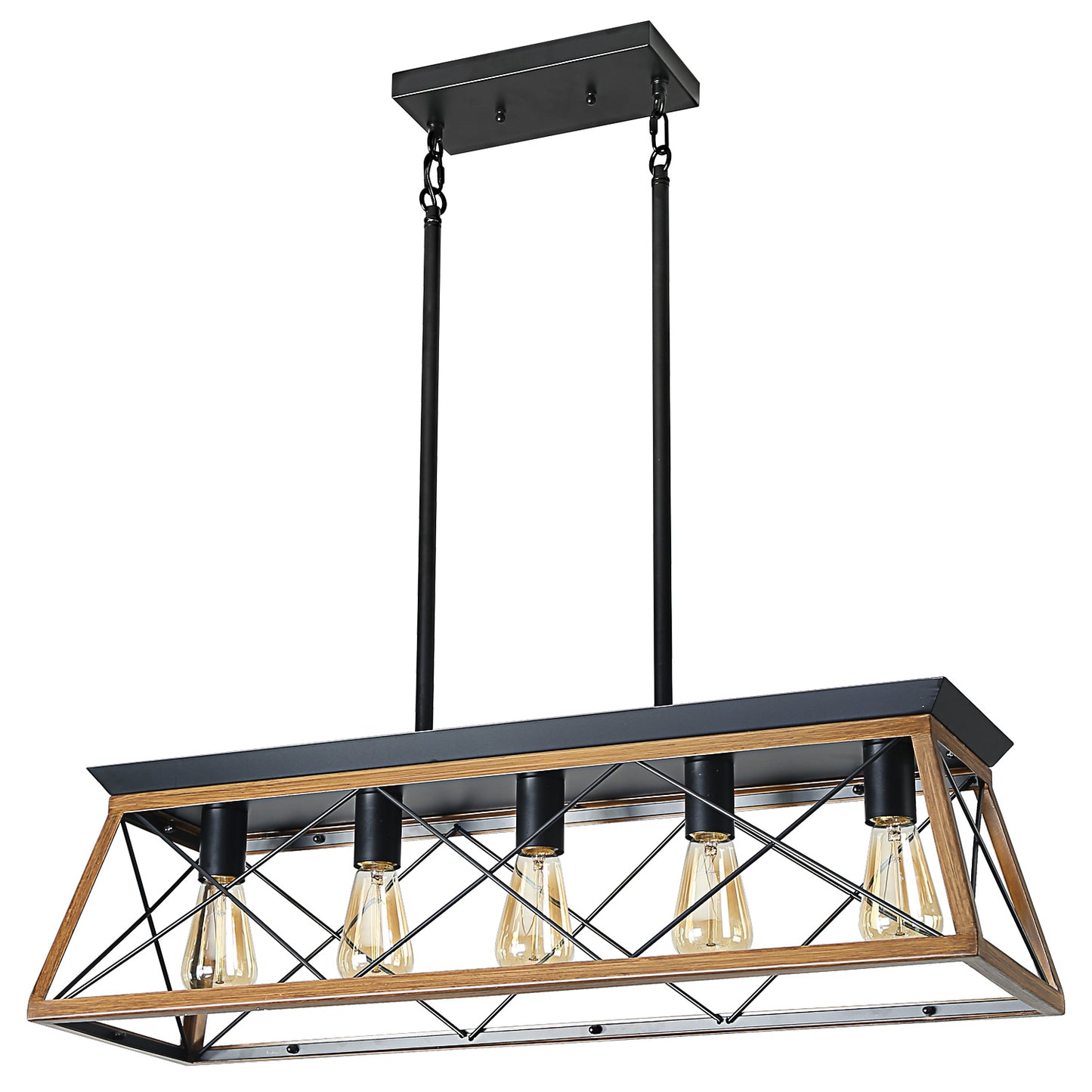 Farmhouse Chandeliers With 5 Bulbs, Walnut