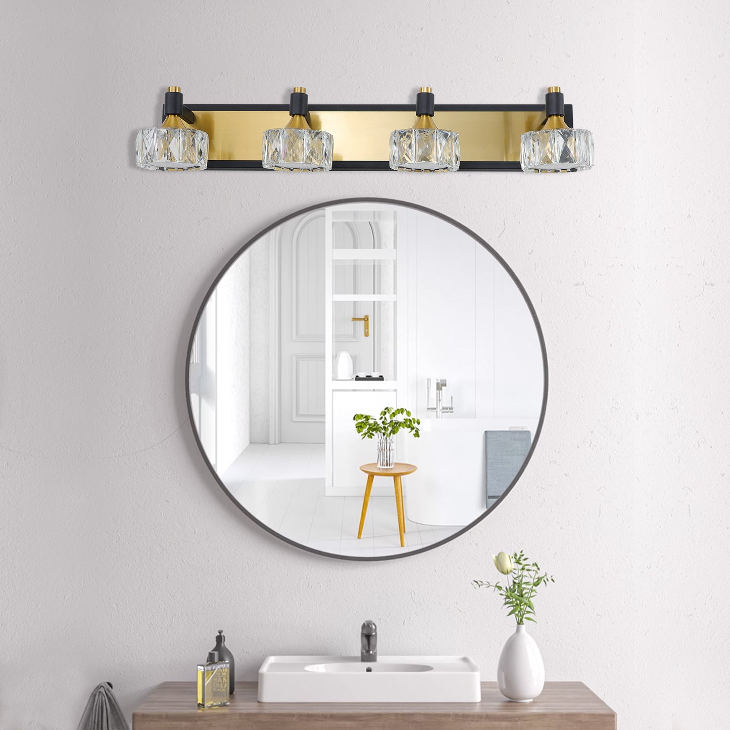 LED 4-Light Modern Crystal Bathroom Vanity Light Fixture