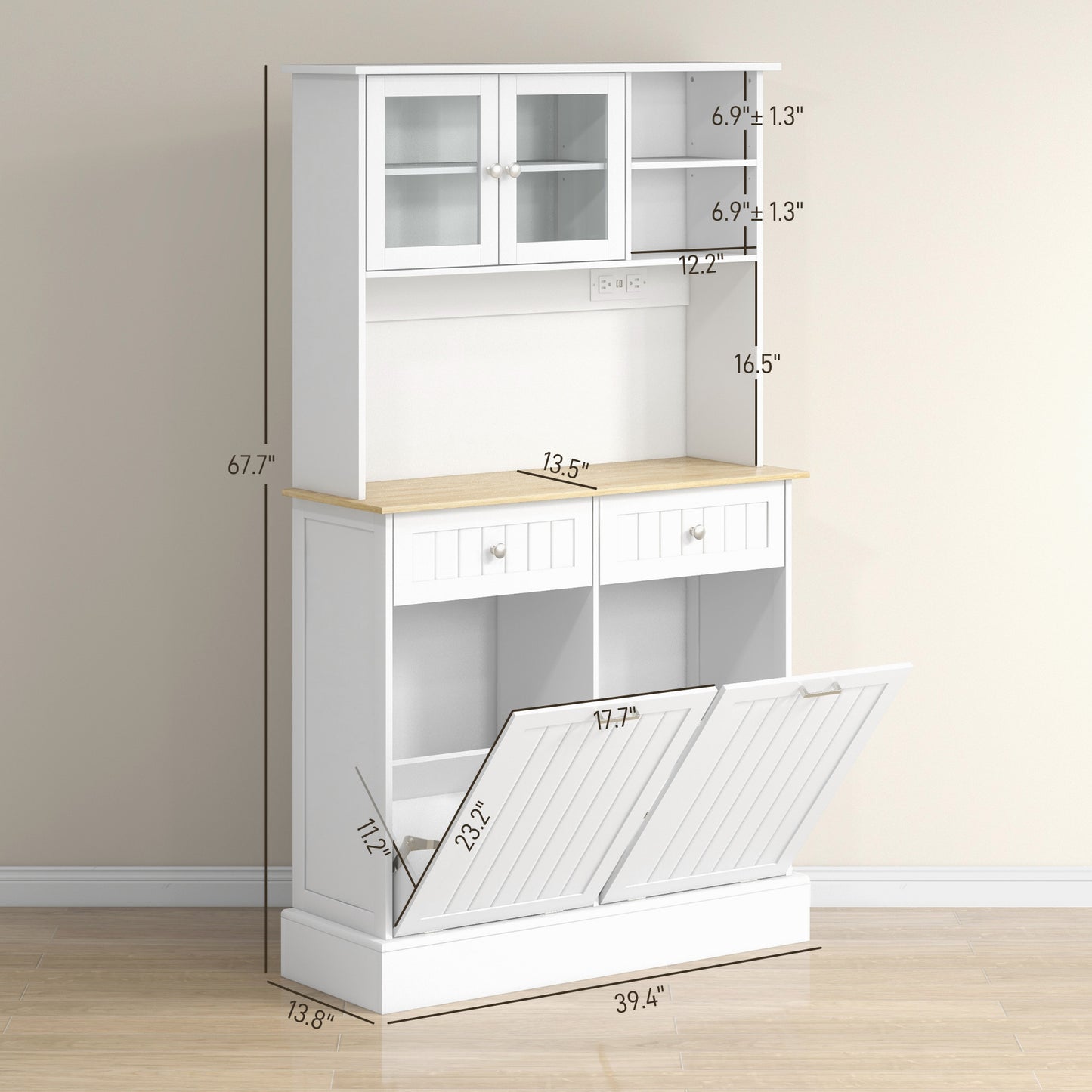 Kitchen Cabinet with Charging Station, White