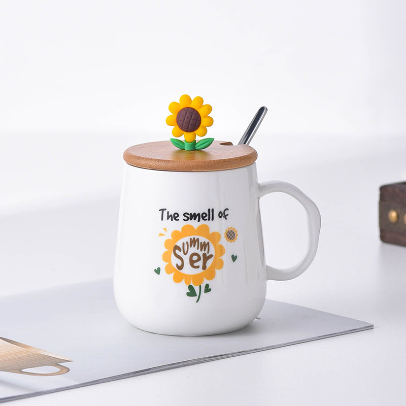 Sunflower Ceramic Cup with Lid