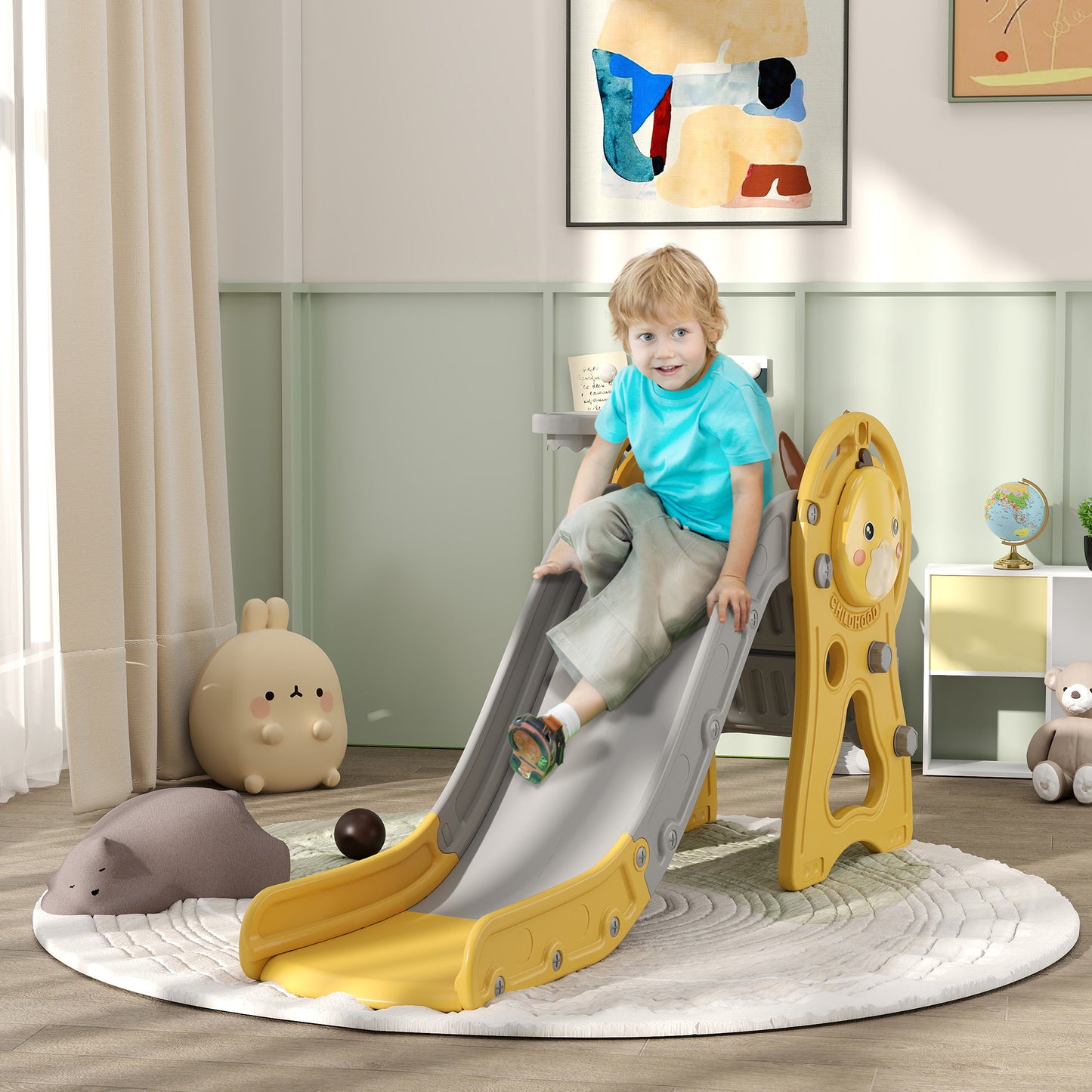 Toddler Slide for Kids Ages 1-6 with Bus Front