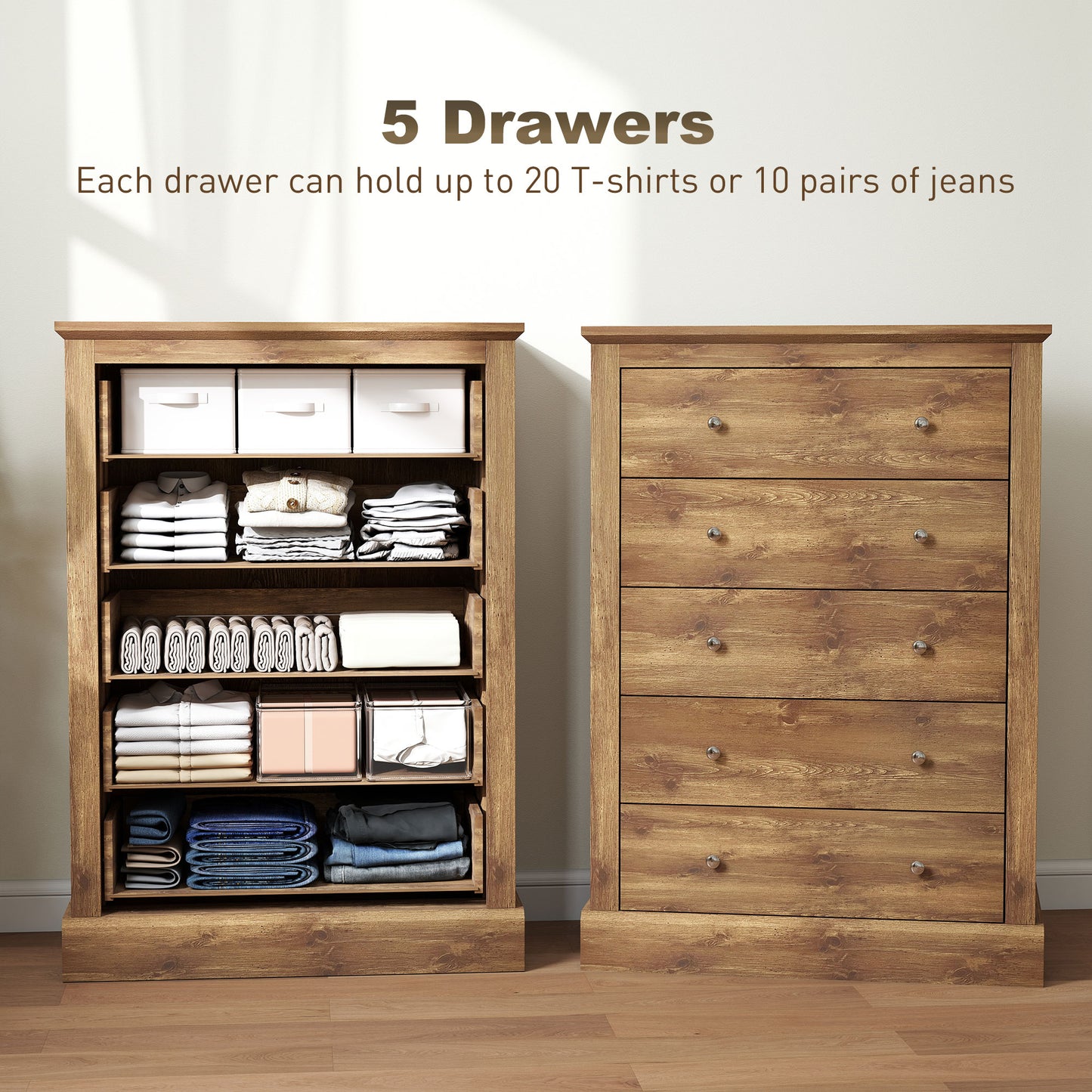 Farmhouse Style Chest of Drawers with 5 Drawers