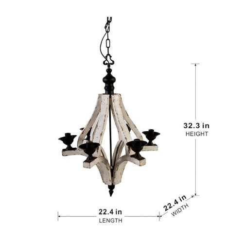 6-Light Wood Chandelier with Adjustable Chain