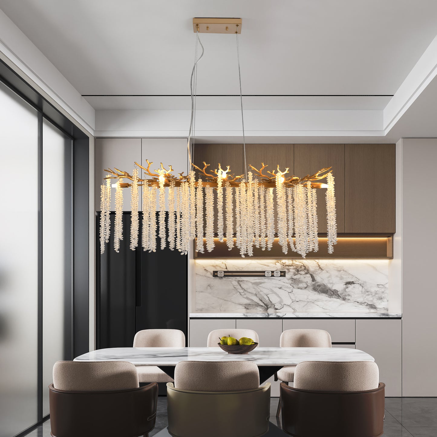 39-inch Modern Golden Pendant Light with Cascading Crystals