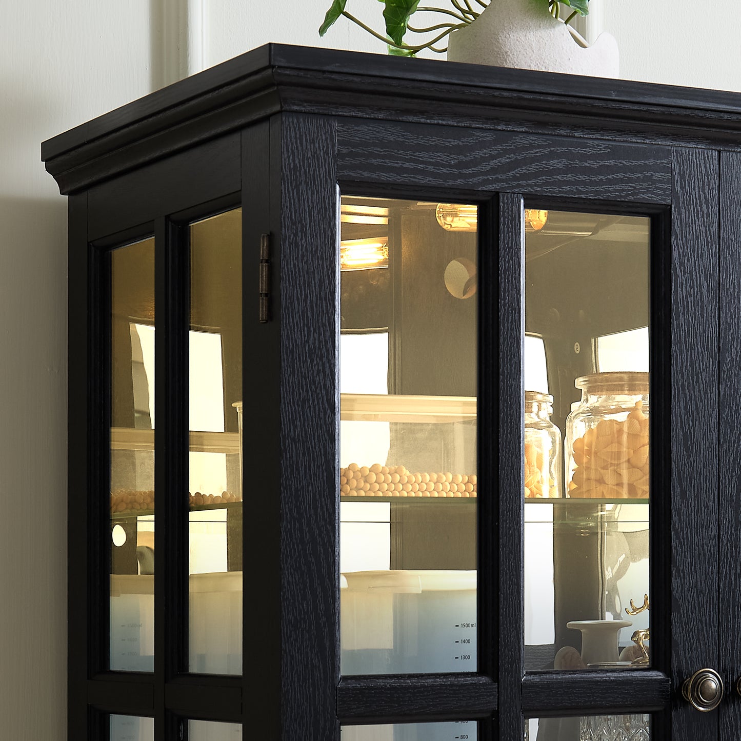 Antique Display Cabinet with Glass Doors and Adjustable Shelves