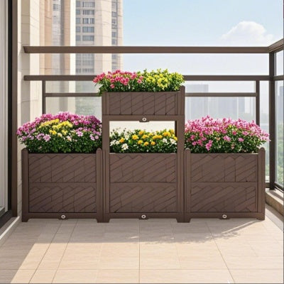 Rectangular Raised Garden Bed Kit Indoor Outdoor Plastic Planter Grow Box For Egetables, Herbs, Flowers Succulents, Coffee Color