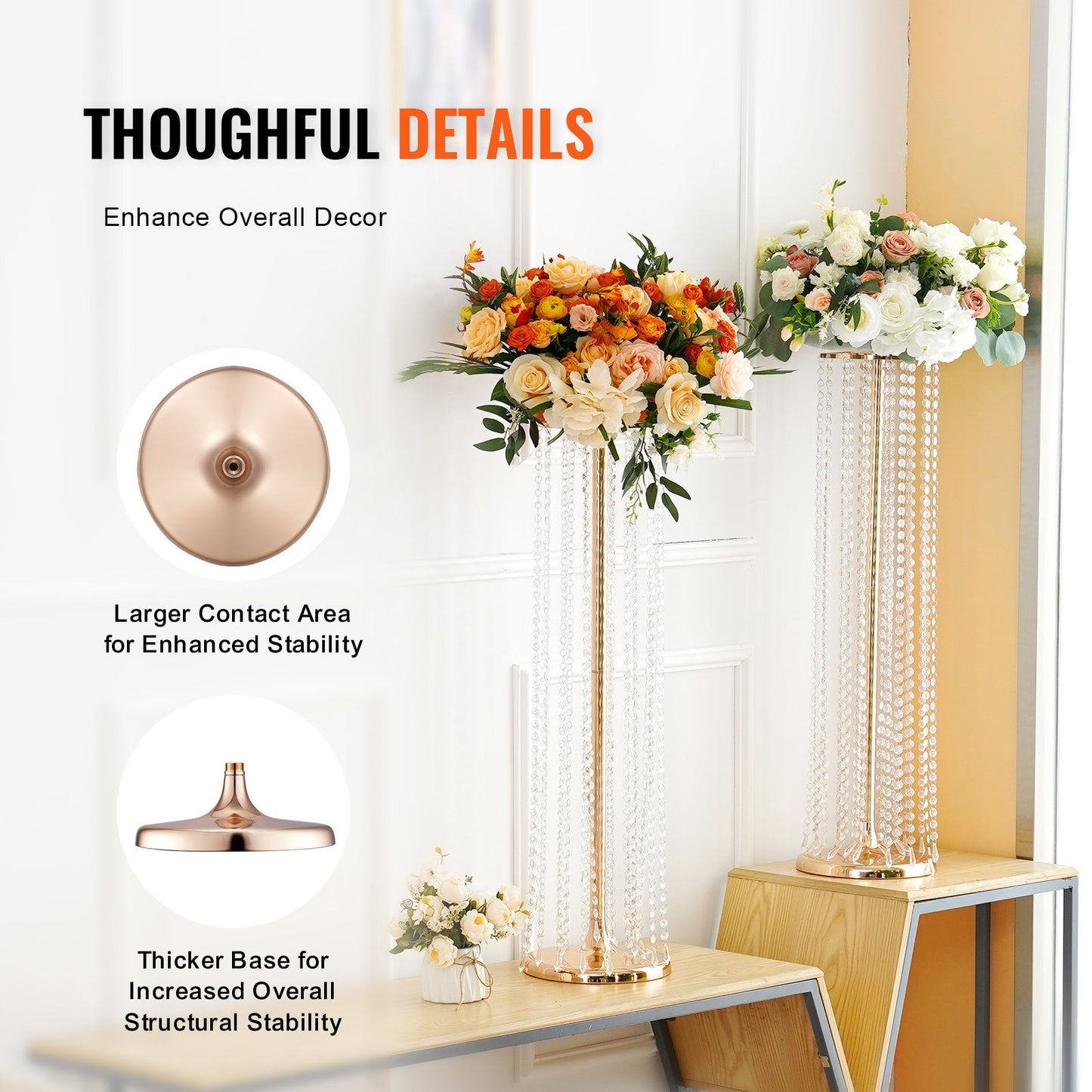 4PCS 35.43inch Tall Crystal Flower Stand
