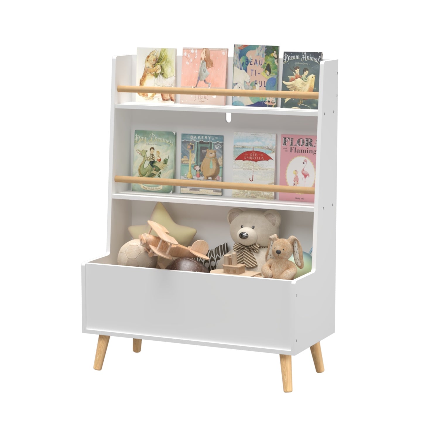 Kids Bookshelf - Toy Storage Cabinet Organizer, White
