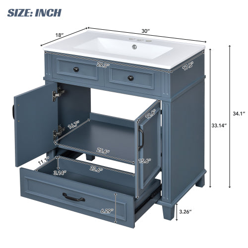30'' Bathroom Vanity with Ceramic Sink, Blue