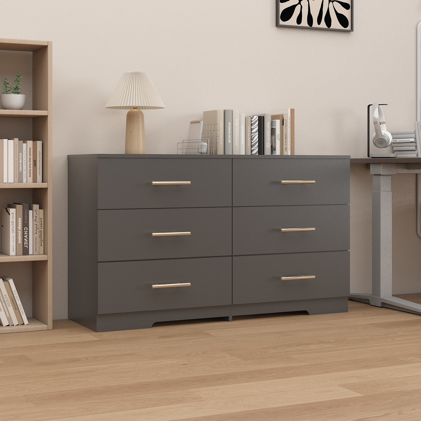 Large 6 Drawer Dresser with Golden Handle