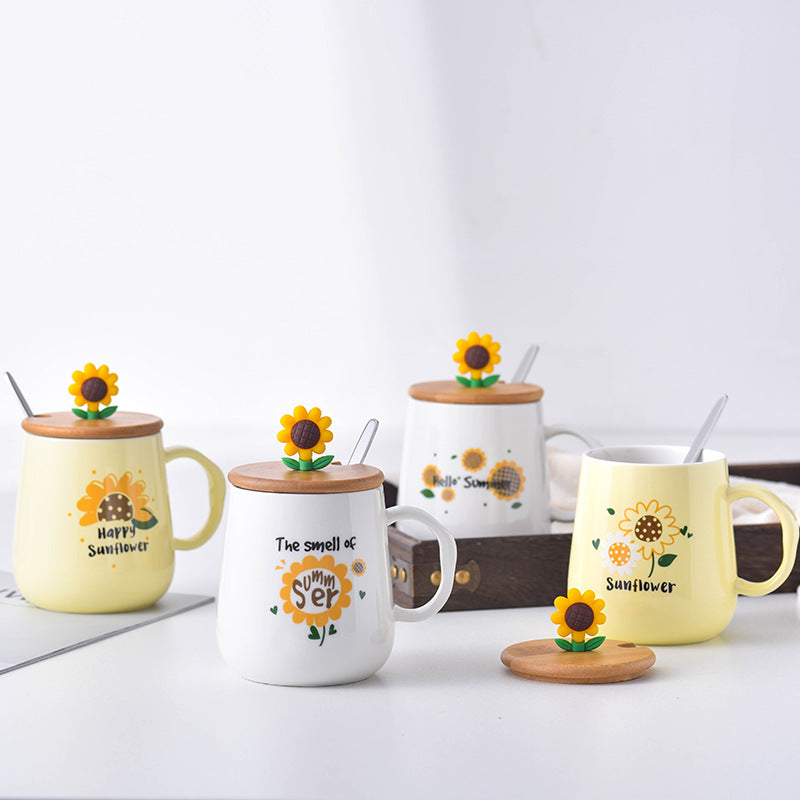 Sunflower Ceramic Cup with Lid