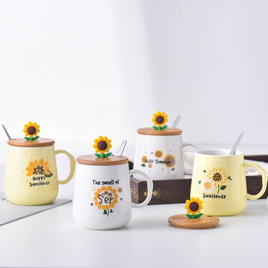 Sunflower Ceramic Cup with Lid