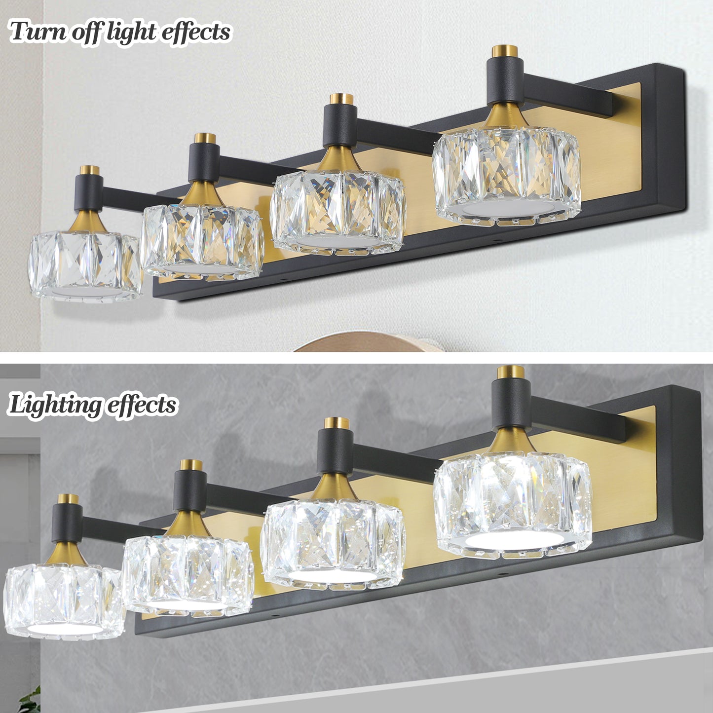 LED 4-Light Modern Crystal Bathroom Vanity Light Fixture