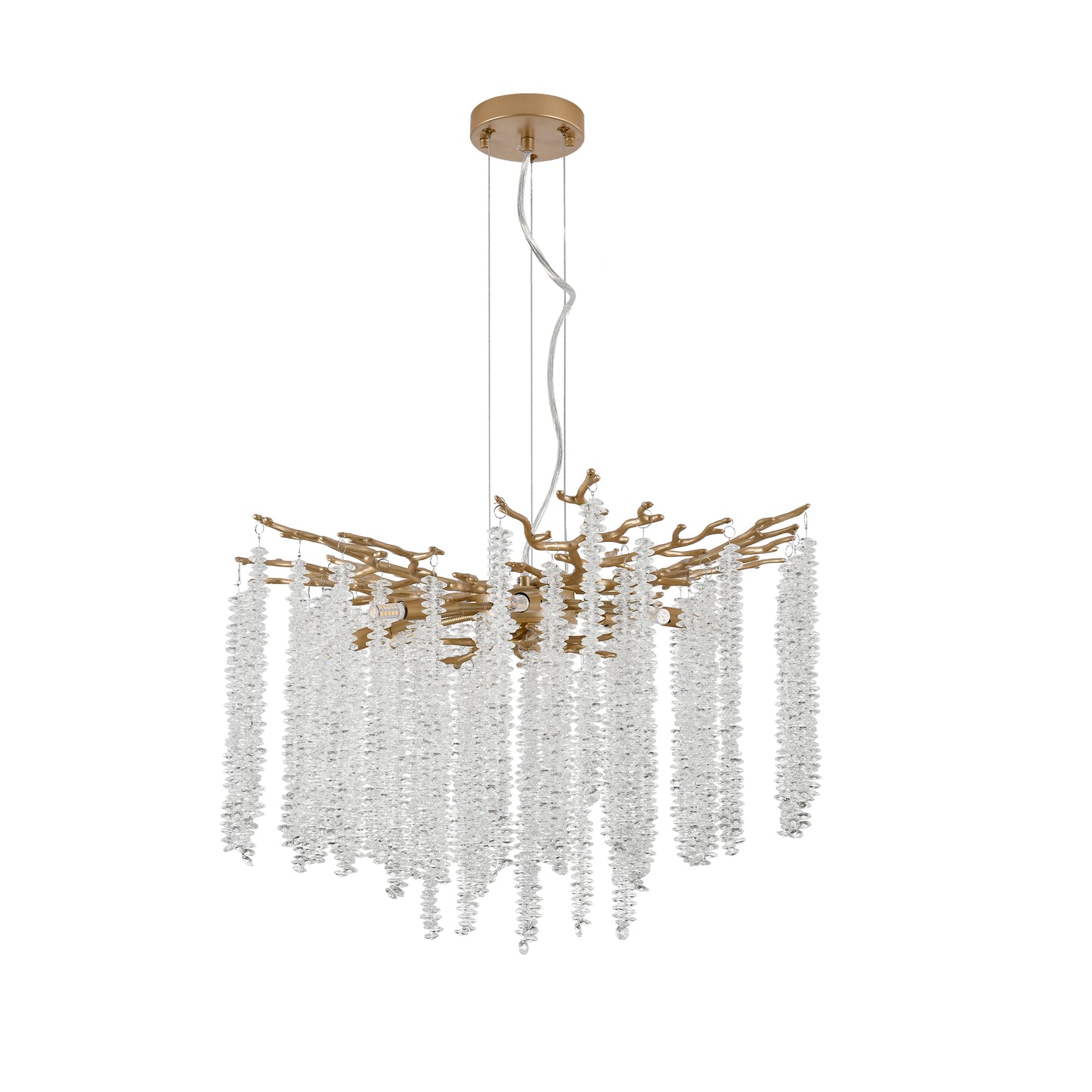 24-inch Modern Golden Pendant Light with Cascading Crystals