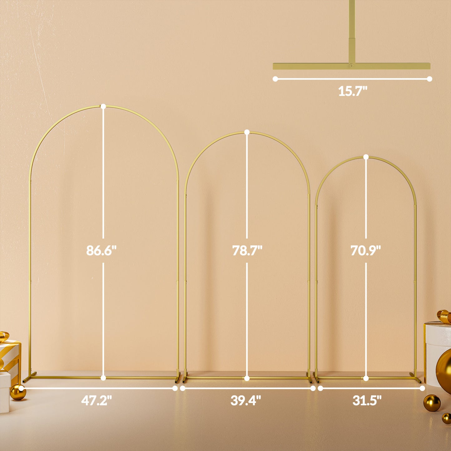 Metal Arch Backdrop Stand Set of 3, Gold