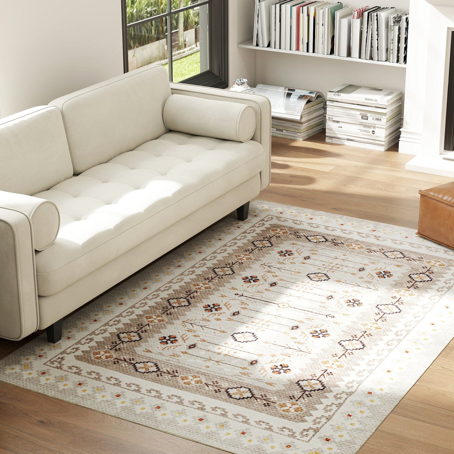 Machine Washable Area Rug 4x6, Non-Slip Boho Flannel Print