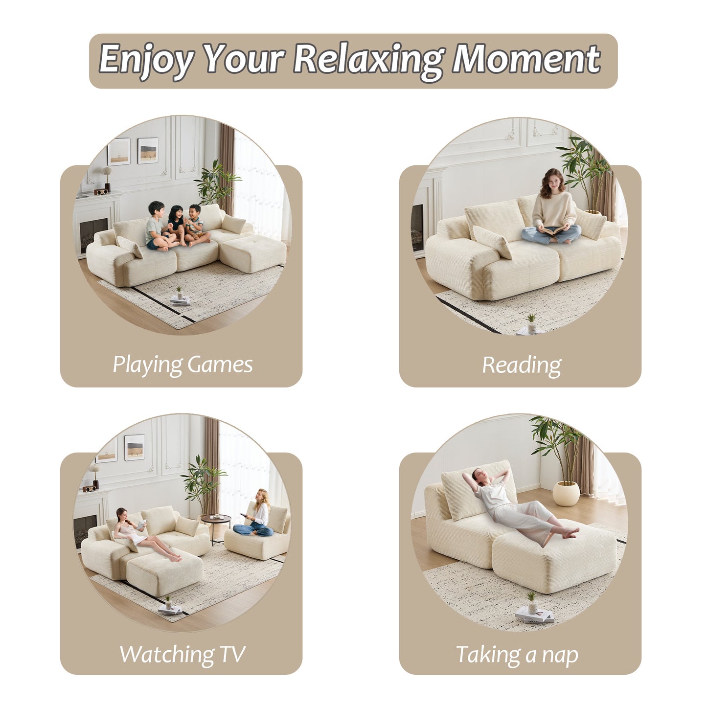 Modern Memory Foam Compressed Sofa, Large Sectional