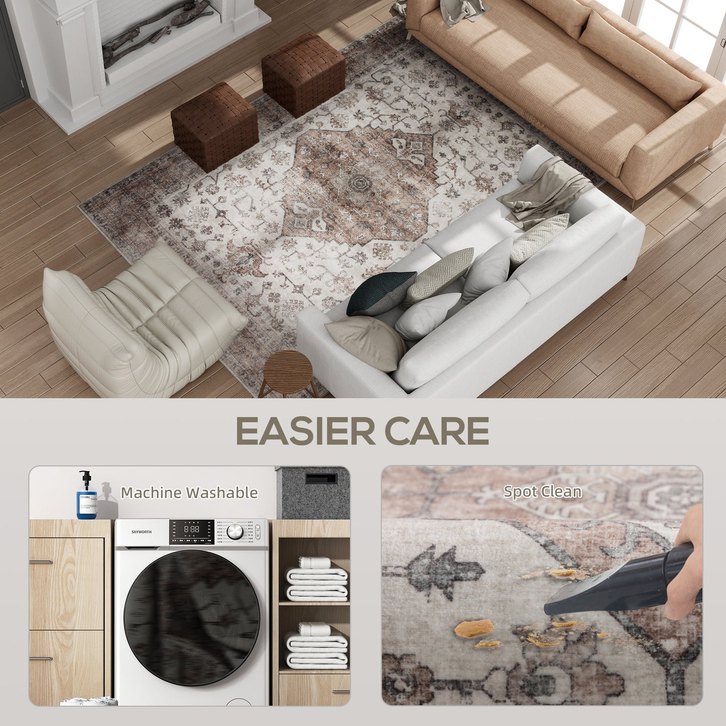 5x7 Vintage Machine Washable Area Rug