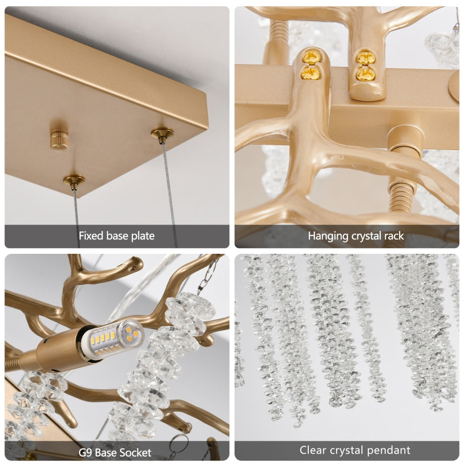 39-inch Modern Golden Pendant Light with Cascading Crystals