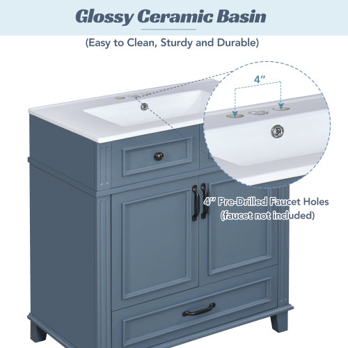 30'' Bathroom Vanity with Ceramic Sink, Blue