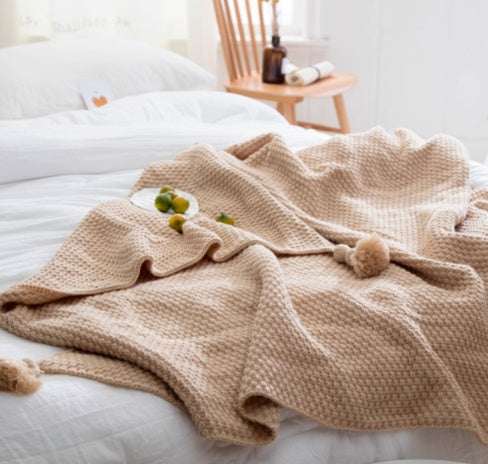 Nordic fringed knit ball blanket, Wool