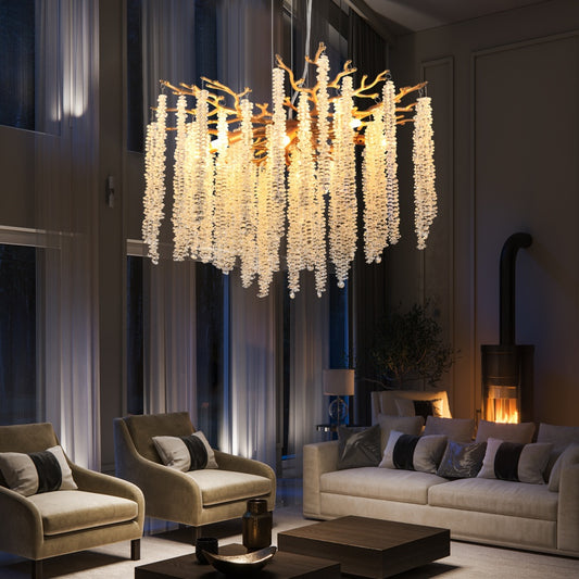 24-inch Modern Golden Pendant Light with Cascading Crystals