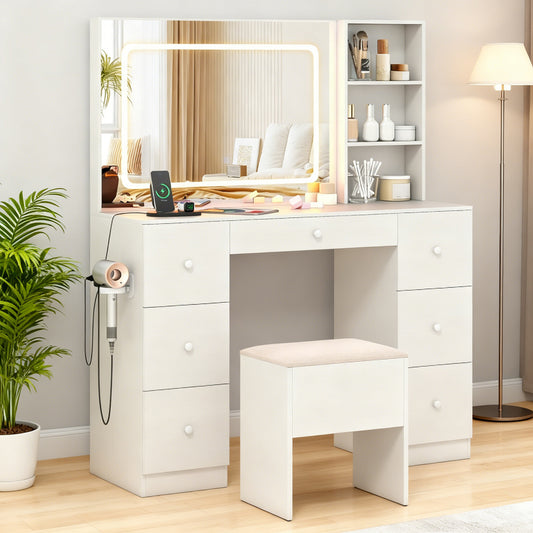 Vanity Desk with Mirror and Lights Vanity Table with Stool