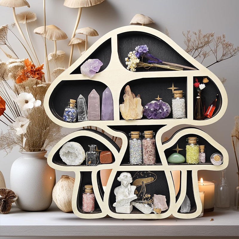 Wall - mounted Wooden Floating Mushroom Shelf