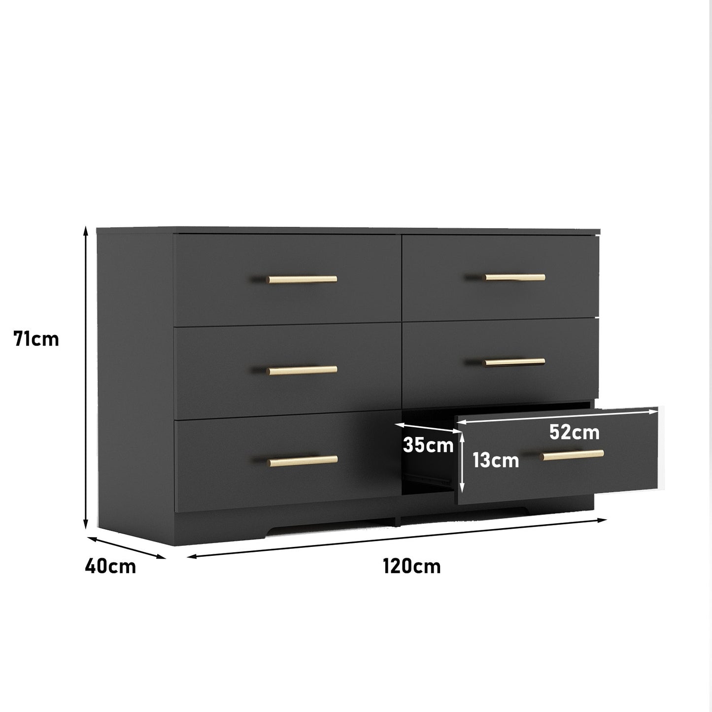 Large 6 Drawer Dresser with Golden Handle