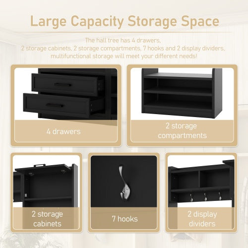 4-in-1 Detachable Hall Tree with Storage And 7 Hooks