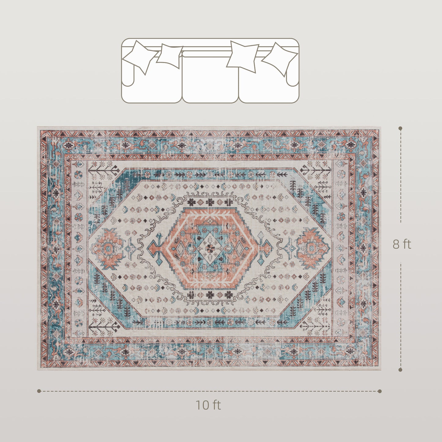 8x10 Washable Area Rug, Brown and Blue