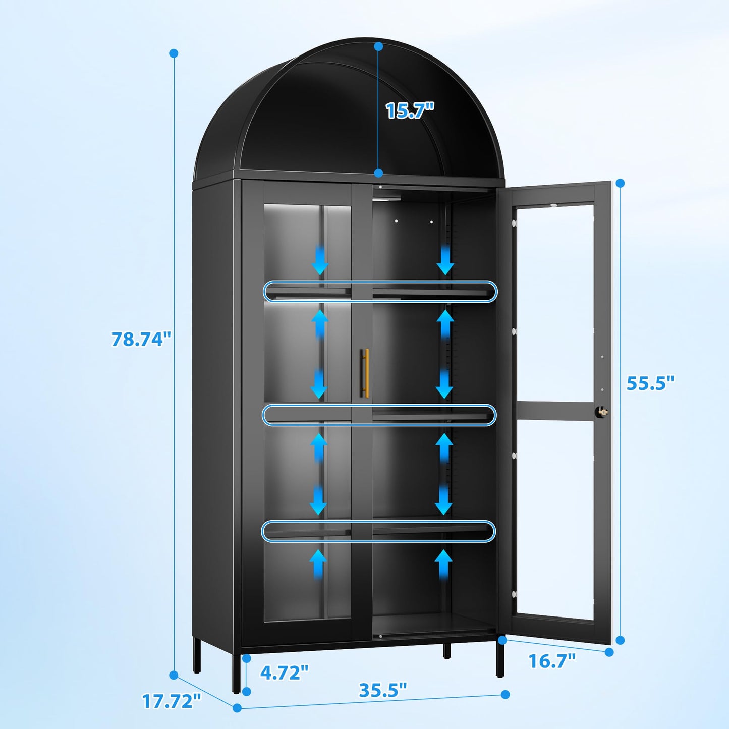 78.74inch Tall Metal Arched Cabinet with Lock and LED Light Strip