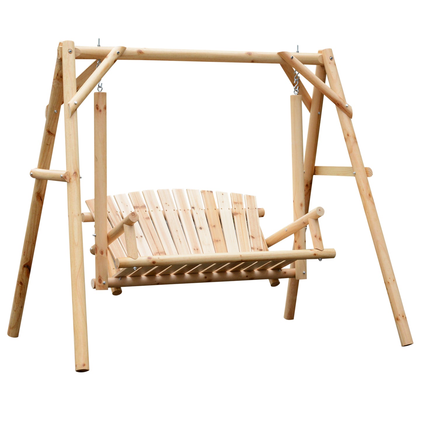 2-Seat Wooden Swing Bench, Natural Wood