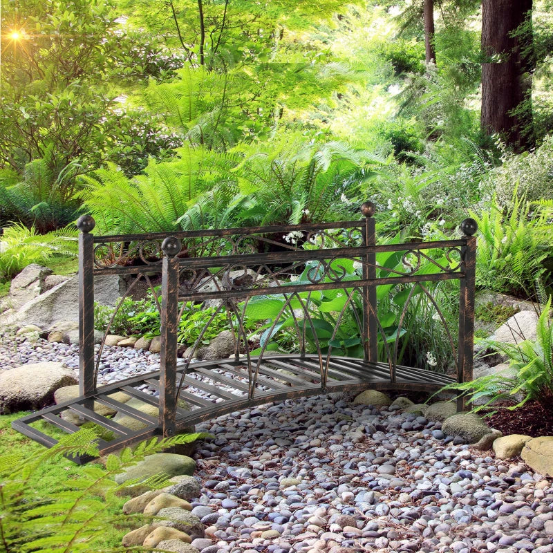 Metal Arch Garden Bridge with Safety Siderails