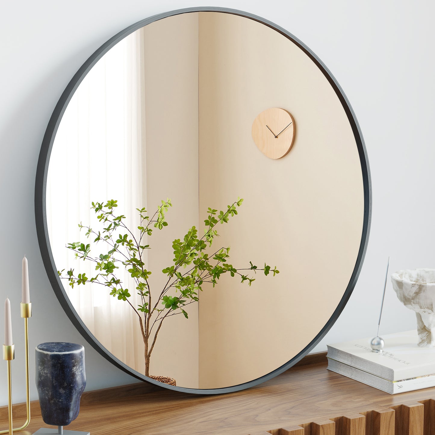 20" Black Circular Wall Mirror