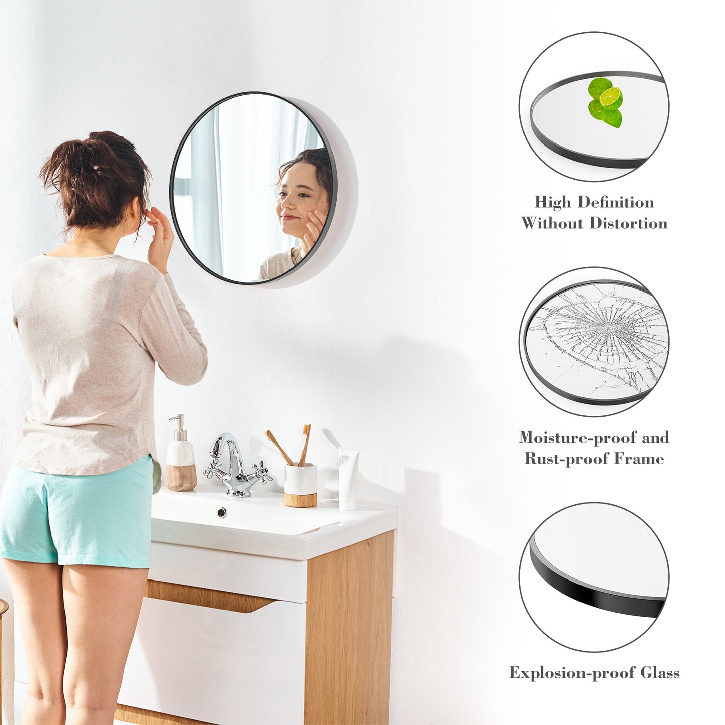 20" Black Circular Wall Mirror