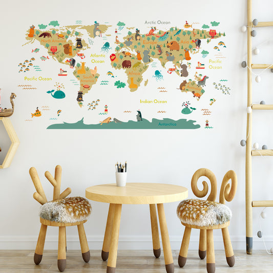 Map Cartoon Animal Wall Sticker