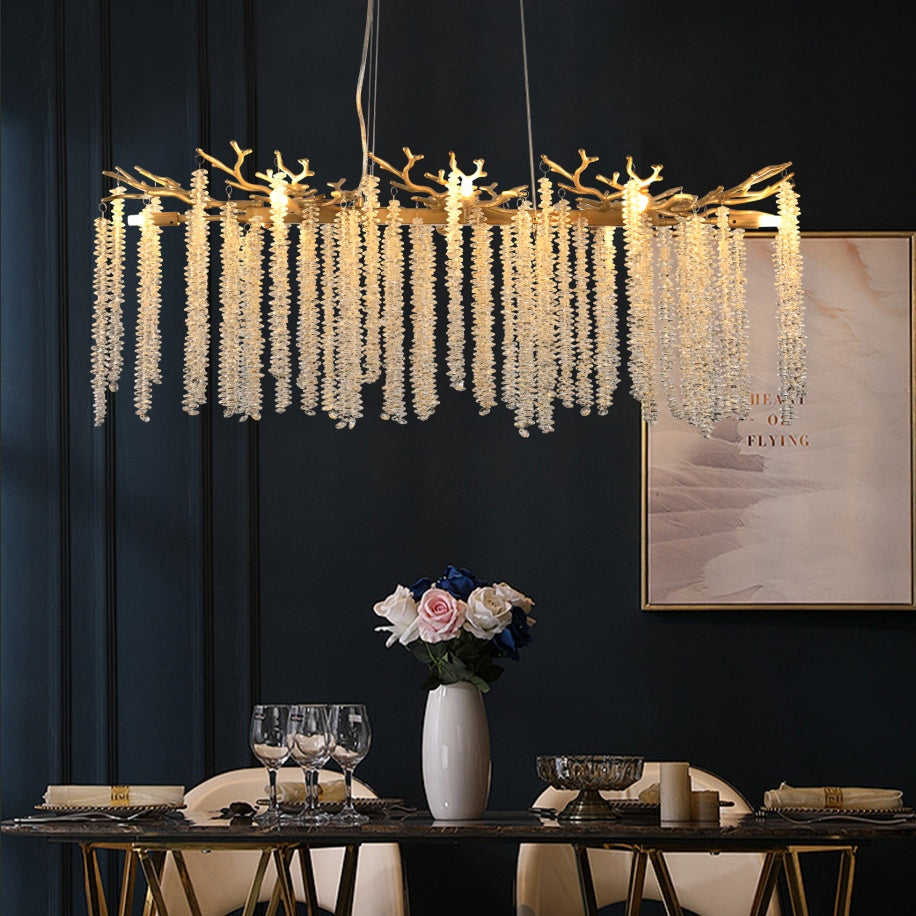39-inch Modern Golden Pendant Light with Cascading Crystals