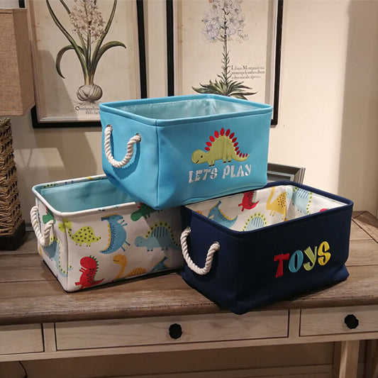 Canvas Folding Embroidery Cartoon Dinosaur Storage Basket