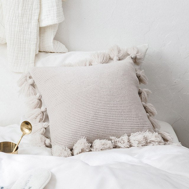 Solid Color Fringe Side Pillow