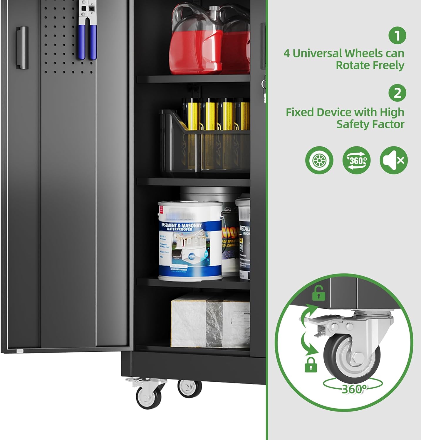 Garage Storage Cabinet with Pegboard And 5 Adjustable Shelves