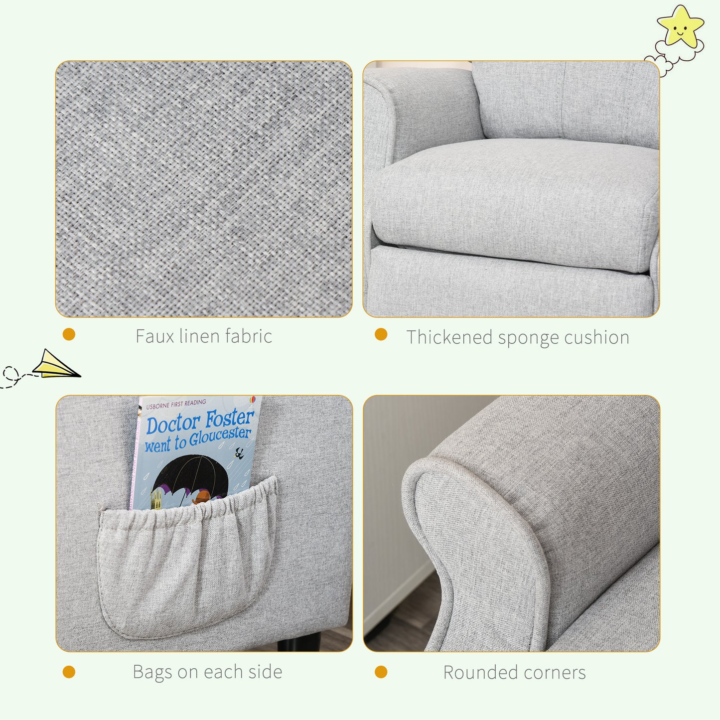 Kids Recliner Chair, Light Grey