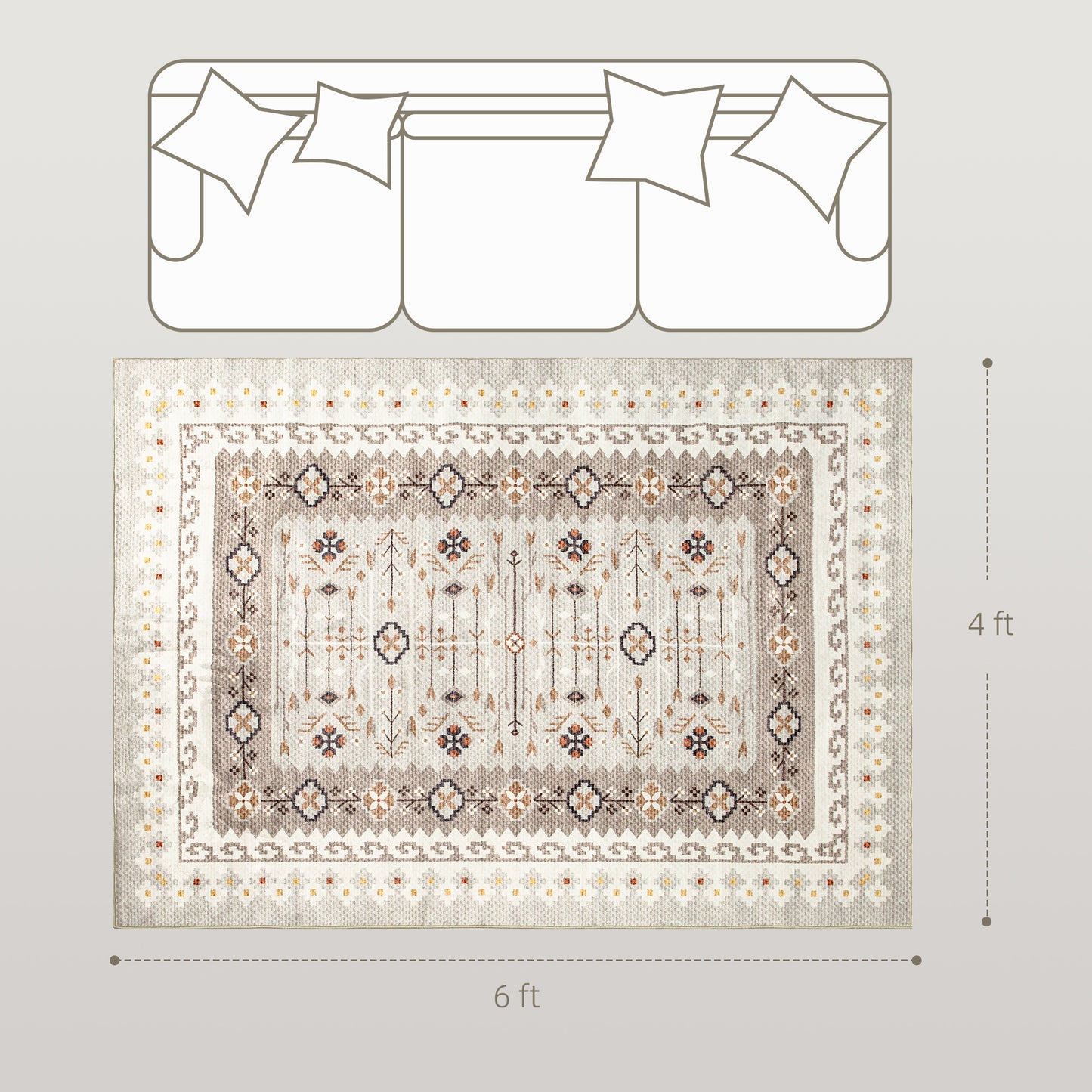 Machine Washable Area Rug 4x6, Non-Slip Boho Flannel Print