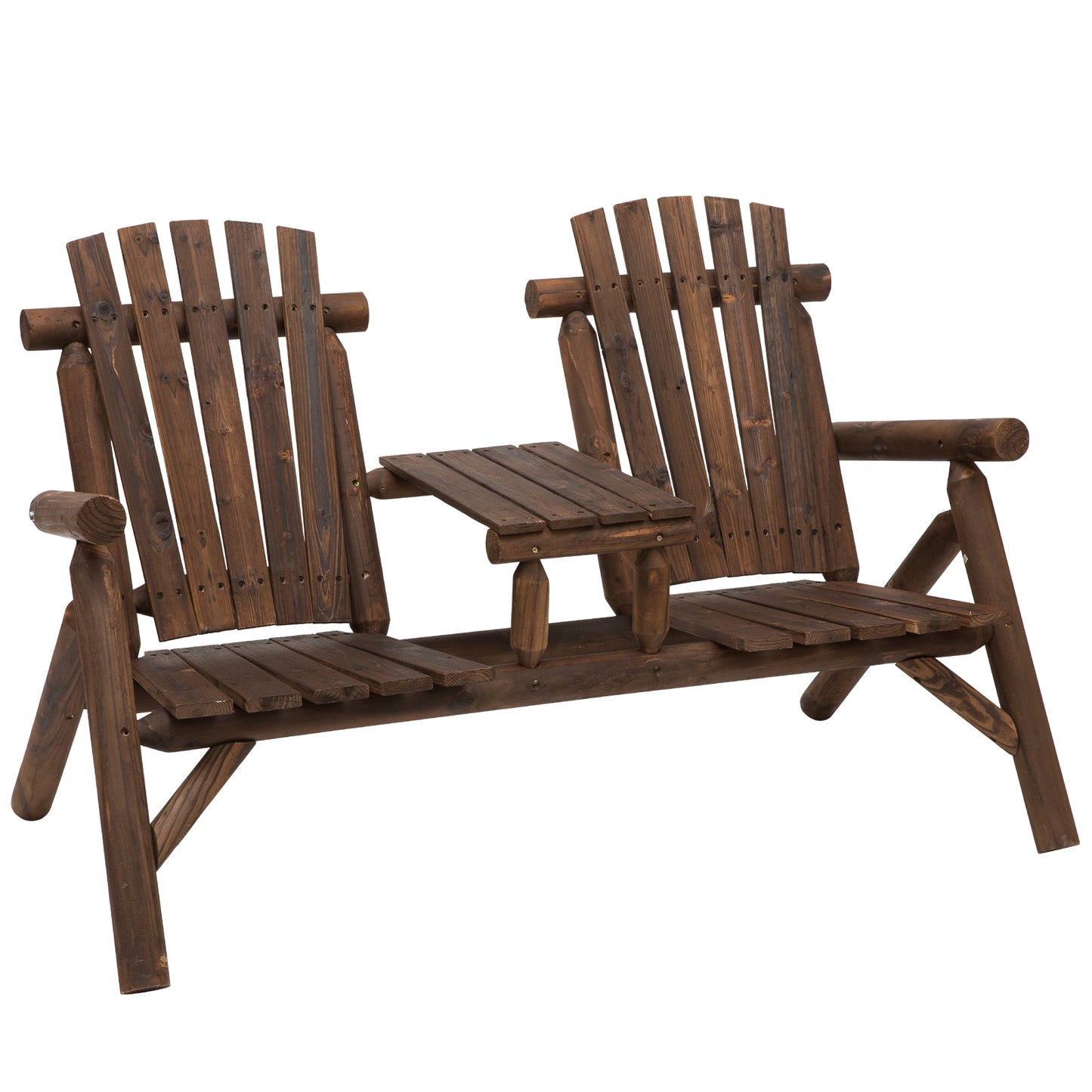 Wood Adirondack Patio Chair Bench with Center Coffee Table