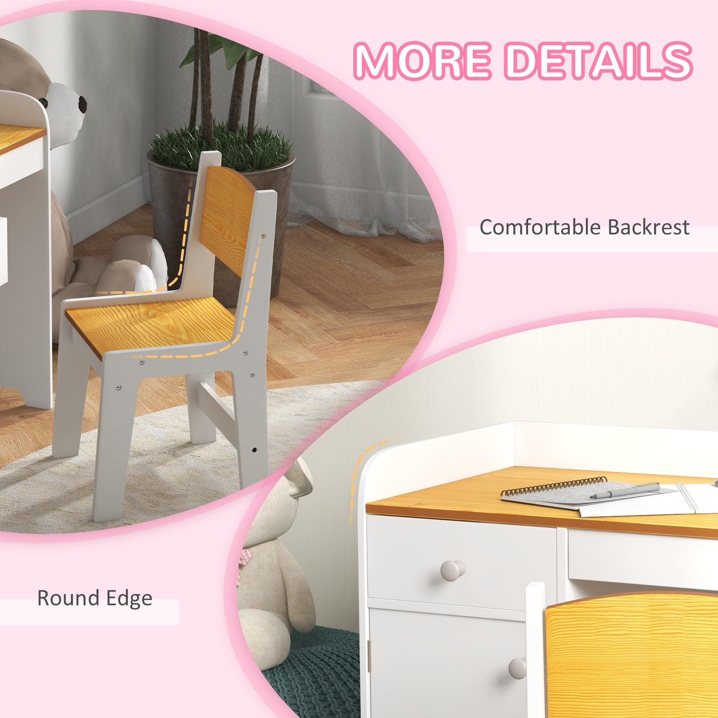 Kids Desk and Chair Set with Storage, White