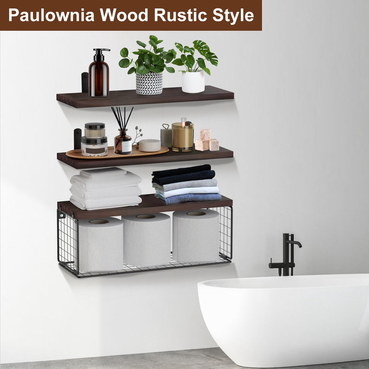 2 In 1 Floating Shelves with Storage Basket