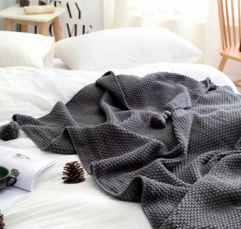 Nordic fringed knit ball blanket, Wool